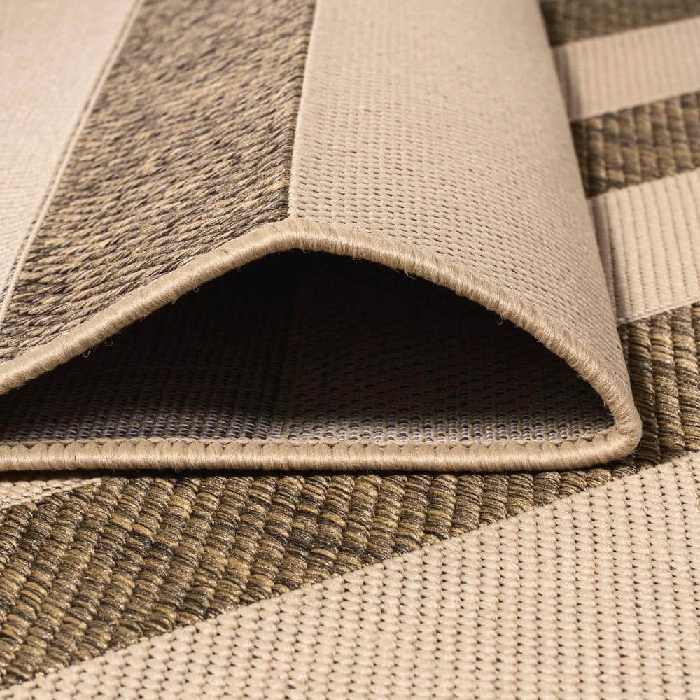 Beige and Brown Stripe Synthetic 8' x 10' Indoor/Outdoor Rug