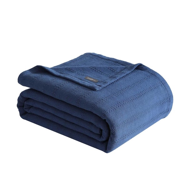Eddie Bauer Variegated Weave Stripe Blue 100% Cotton Twin Blanket