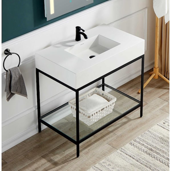 Ventura 36 in. Console Sink in Matte Black with Matte White Counter Top