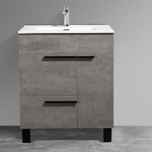 28 in. W. x 18 in. D x 34 in. H Freestanding Bath Vanity in Concrete Grey with White Ceramic Top