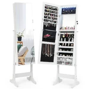 16 in. W White Mirrored P2 MDF Free Standing Jewelry Armoire with Lights,Full Length
