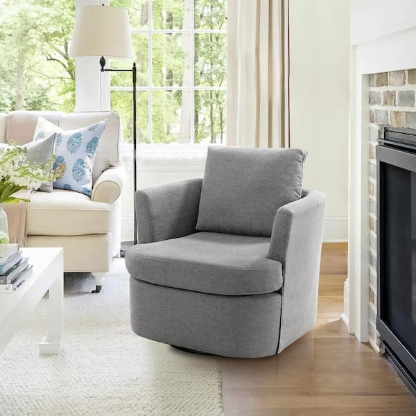 LUE BONA Carino 360° Light Grey Modern Swivel Barrel Chair Chenille Upholstered Comfy Accent Armchair with Tall Backrest