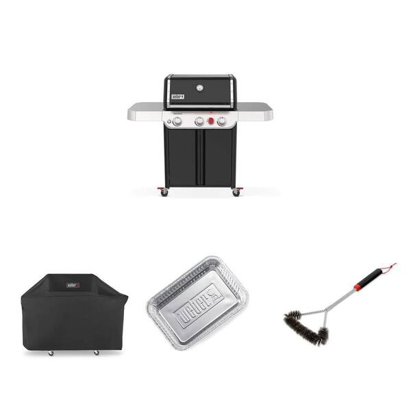 Genesis E-325 3-Burner Gas Grill with Sear Zone, Grill Cover, 18 in. 3 Sided Brush and Drip Pans (10-Pack)