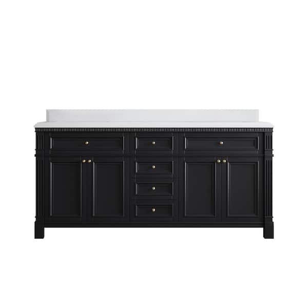 Willow Collections Paris 72 in. W x 22 in. D x 36 in. H Double Sink Bath Vanity in Black with 1.5 in. White qt. Top