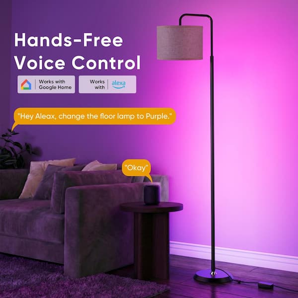 69 in. Black Standard Smart Dimmable LED Floor Lamp with APP Control and RGB Colors, 12W Bulb Included Timer