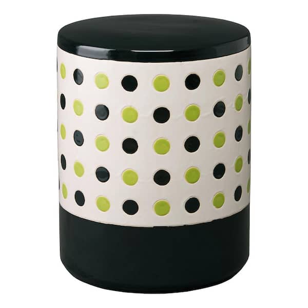 Emissary Polka Dot 18.5 in. H Willow Green Round Ceramic Garden Stool