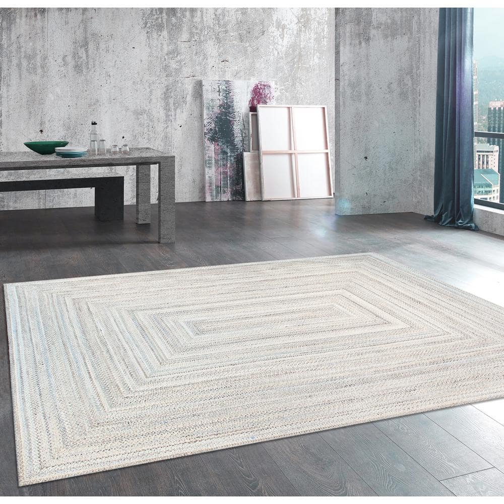 Handmade Blue Geometric Braided Synthetic Area Rug 5' x 8'