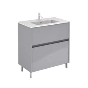 Band 32 in. W x 18 in. D x 34 in. H. Bath Vanity in Gloss Galet with Vanity Top in White with White Basin