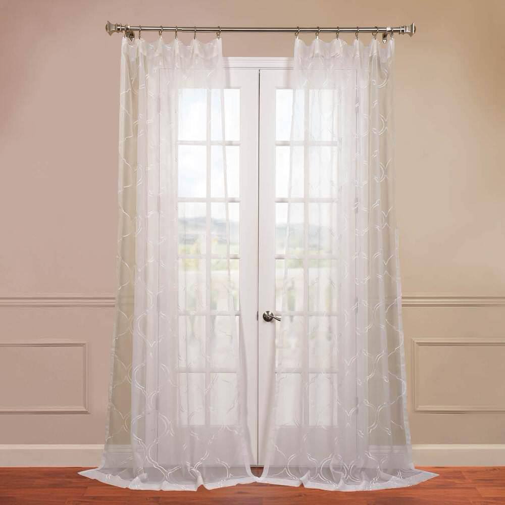 2 PCS American Country Embroidered Floral  White Sheer Curtain Panel Style A