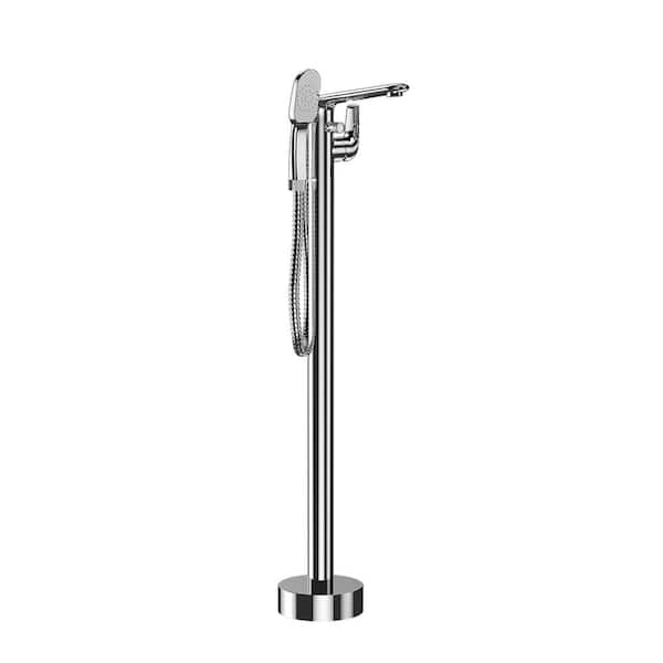 Chrome 1-Handle Freestanding Tub Faucet with Handheld Shower Head
