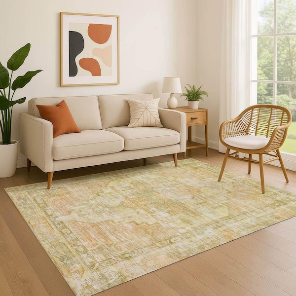 Mayfield Premium Machine Washable Abstract AMF1729 Gold 3 ft. x 4 ft. Area Rug