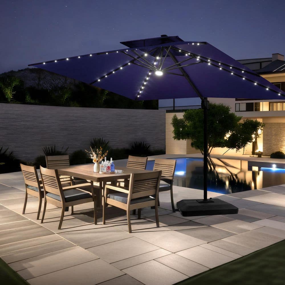 10 ft. x 13.5 ft. Solar Lights Double Top Offset Cantilever 360° Rotation Tilt Patio Umbrella in Navy with 240 lbs. Base price history on PriceWatchPro
