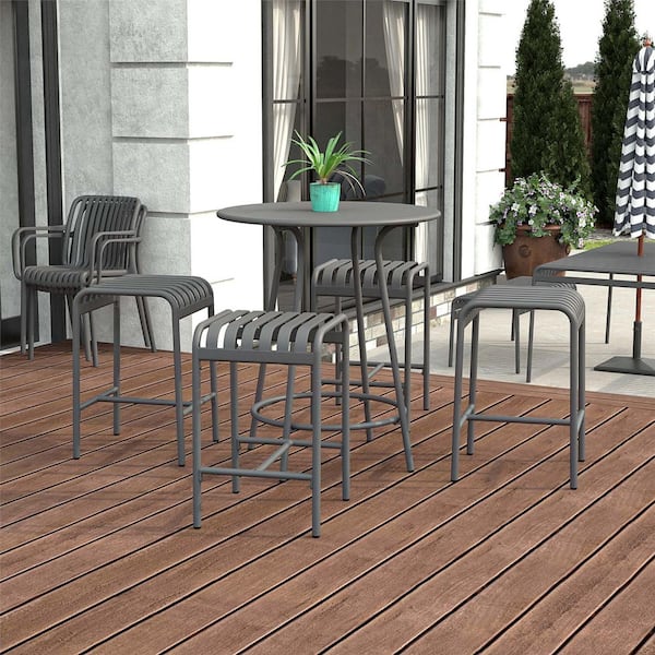 Ola 5-Piece, Charcoal, Metal, Round, High Dining Set