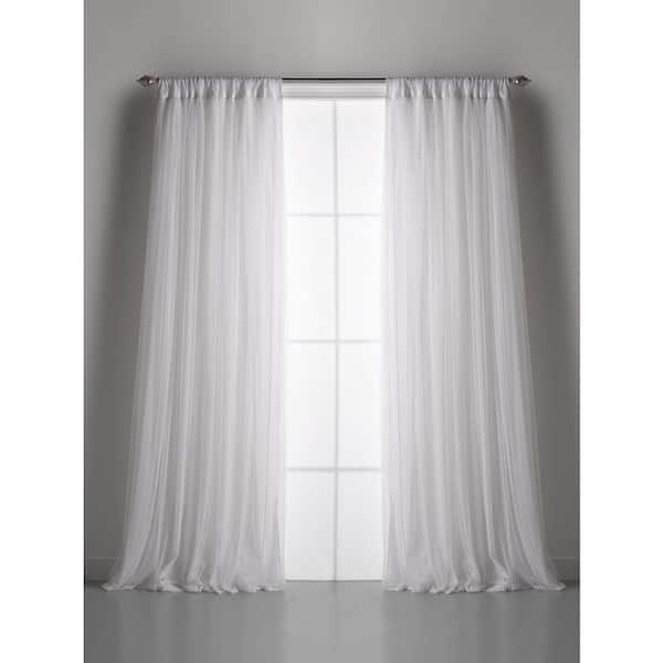 Couture Dreams Whisper White Net Tulle Light Filtering Gathered Curtain 54 in. W x 96 in. L