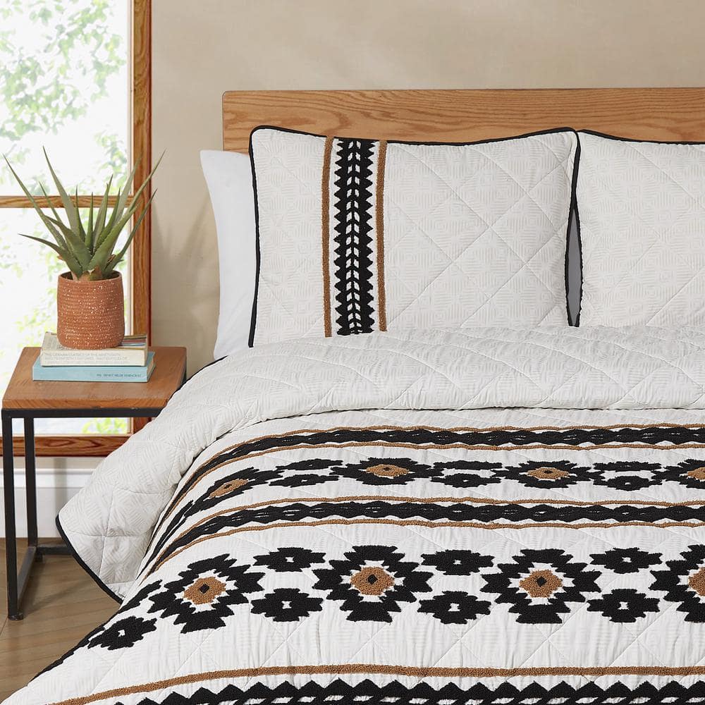 Full Black and Tan Reversible Microfiber Quilt Set