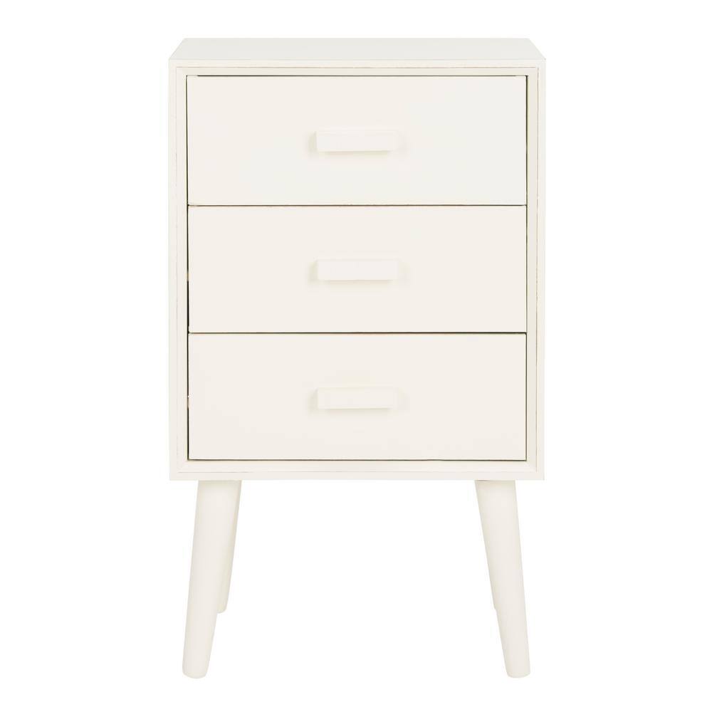Pomona Antique White Mid-Century 3-Drawer Transitional Accent Table
