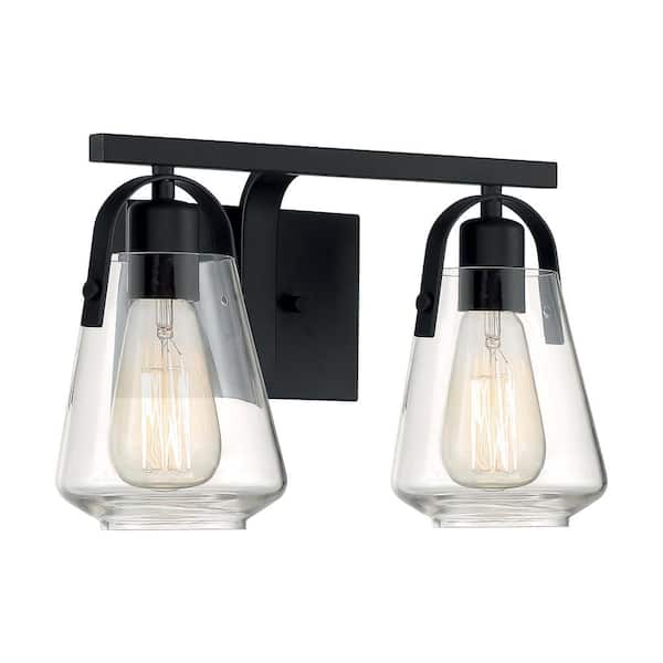 SATCO Skybridge 14.13 in. 2-Light Matte Black Vanity Light with Clear Glass Shade