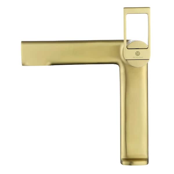Mondawe Trendy Long Spout Brass Single-Handle Single-Hole Bathroom Faucet Sink Faucet Bathroom Faucet in Brushed Gold