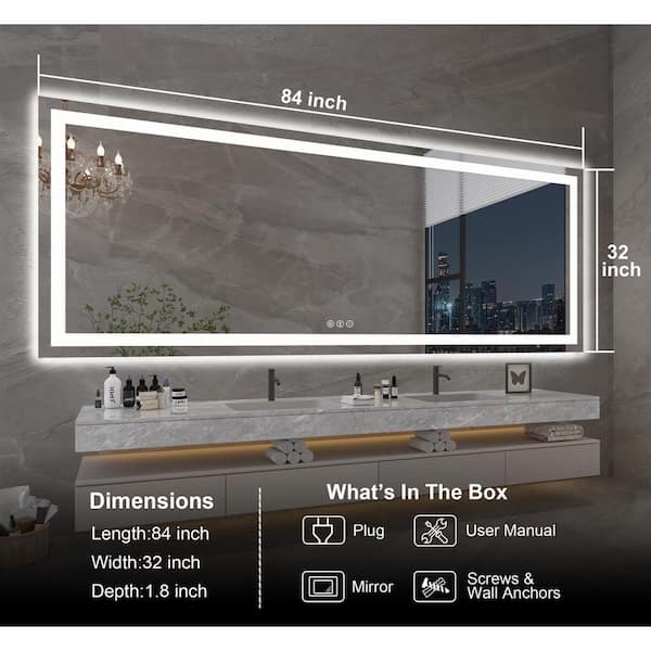 Klajowp 84 in. W x 32 in. H Large Rectangular Frameless Anti-Fog 