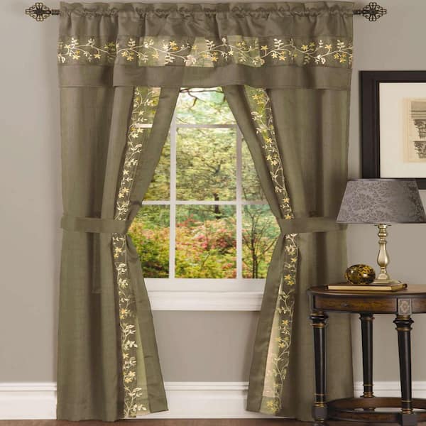 ACHIM Fairfield 55 in. W x 63 in. L Polyester Light Filtering 5 Piece Window Curtain Set in Taupe