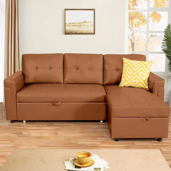 HomeSullivan Russel 91 in. Caramel Faux Leather 4-Seater Lawson Sofa with  Removable Covers 40E938CM-3BSOFA - The Home Depot