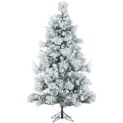 Fraser Hill Farm 6.5 ft. Pre-lit LED Flocked Snowy Pine Artificial ...