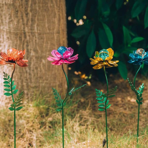 フラワー・ガーデニング T Justincity 12.9 in. Multicolor Stainless Steel Solar Flower Garden