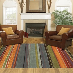 Rainbow Multi 2 ft. 6 in. x 3 ft. 10 in. Machine Washable Striped Area Rug