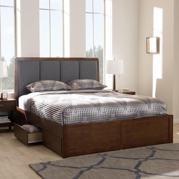 Baxton Studio Brannigan Gray Walnut Brown Queen Platform Bed 146