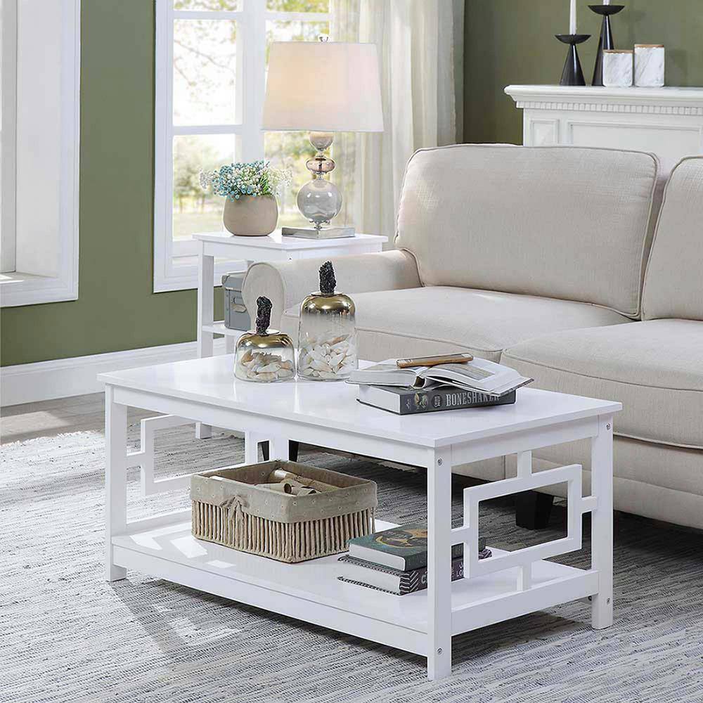 Town Square White Square Wooden Coffee Table with Shelf