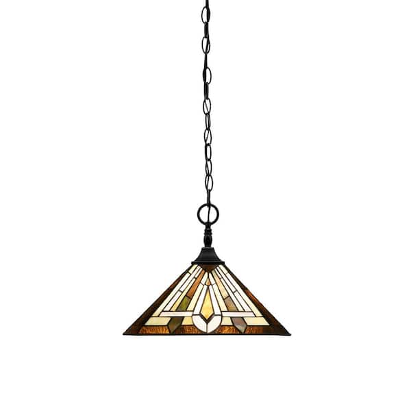 Unbranded Kingston 14 in. 1-Light Matte Black Chain Pendant Light with 14 in. Tahoe Art Glass Shade, no bulb included