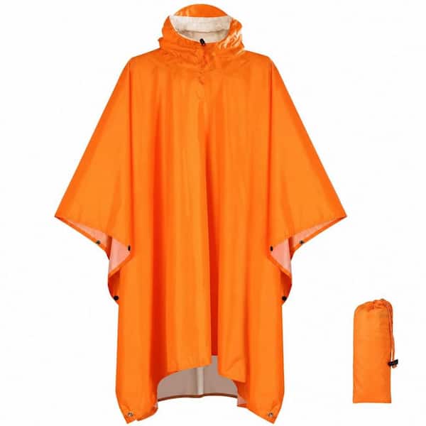 Waterproof Ripstop Polyester, Adult Size, Outdoor‑Use, Rain Poncho, Breathable Loose‑Fit, Reusable Rain Jacket, Orange