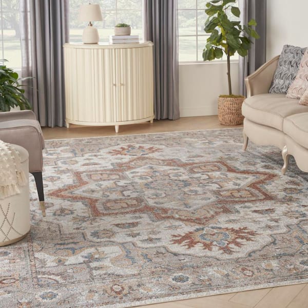 Astra Machine Washable Grey Multicolor 7 ft. x 10 ft. Distressed Traditional Area Rug