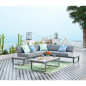 Anguilla Dark Grey 4-Piece Metal Outdoor Sectional Set, Patio Furniture with Grey Cushions