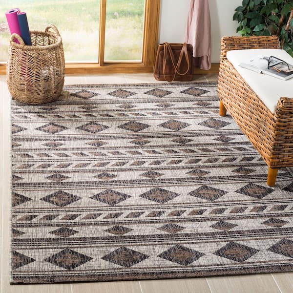 Courtyard Gray/Black 4 ft. x 6 ft. Striped Indoor/Outdoor Patio  Area Rug