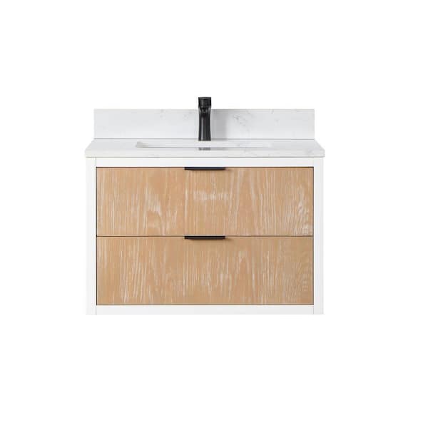 Altair Dione 30 in. W x 22 in. D Single Sink Bath Vanity in Weathered Pinewith White Composite Stone Top without Mirror