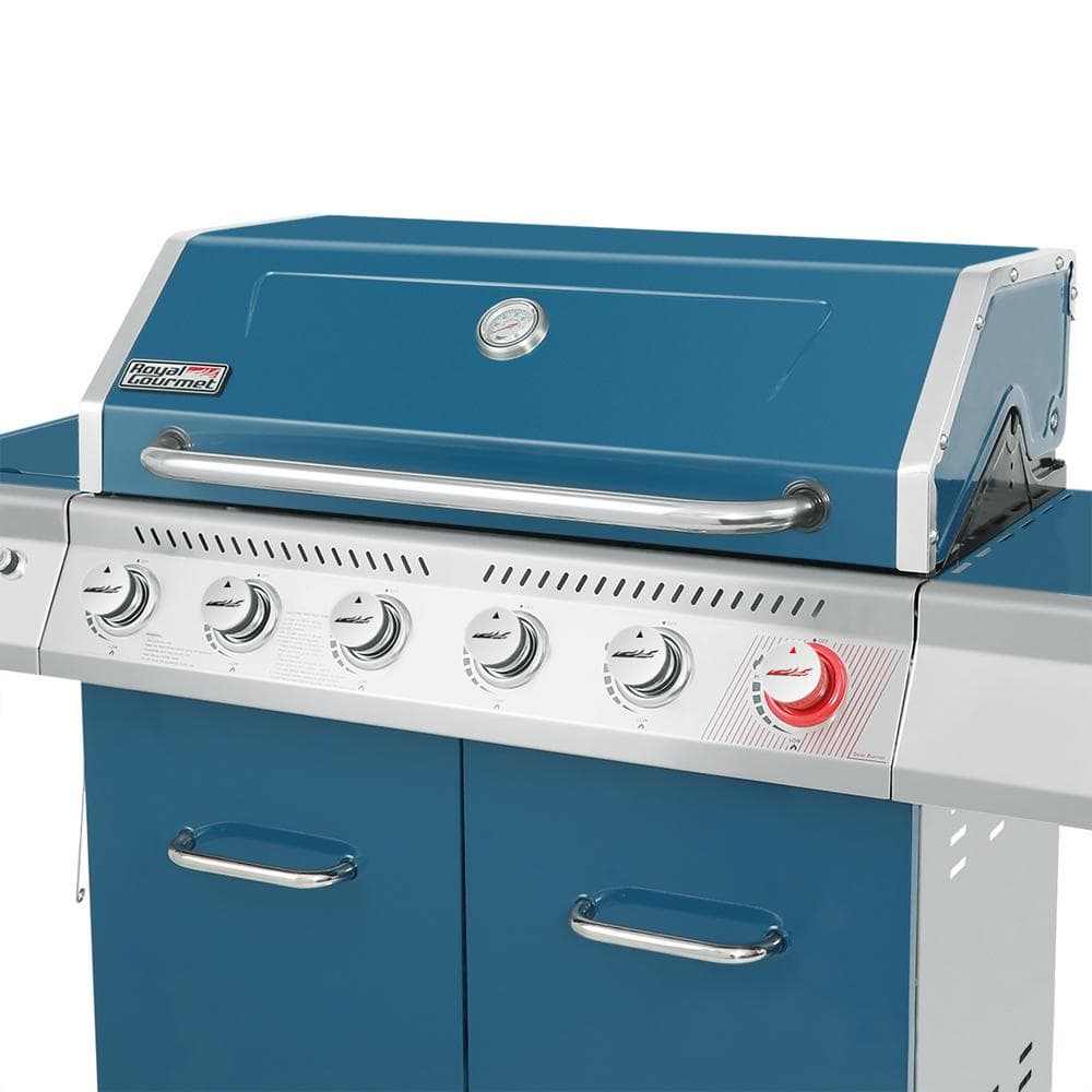 Blue 6-Burner Propane Gas Grill with Side Burner