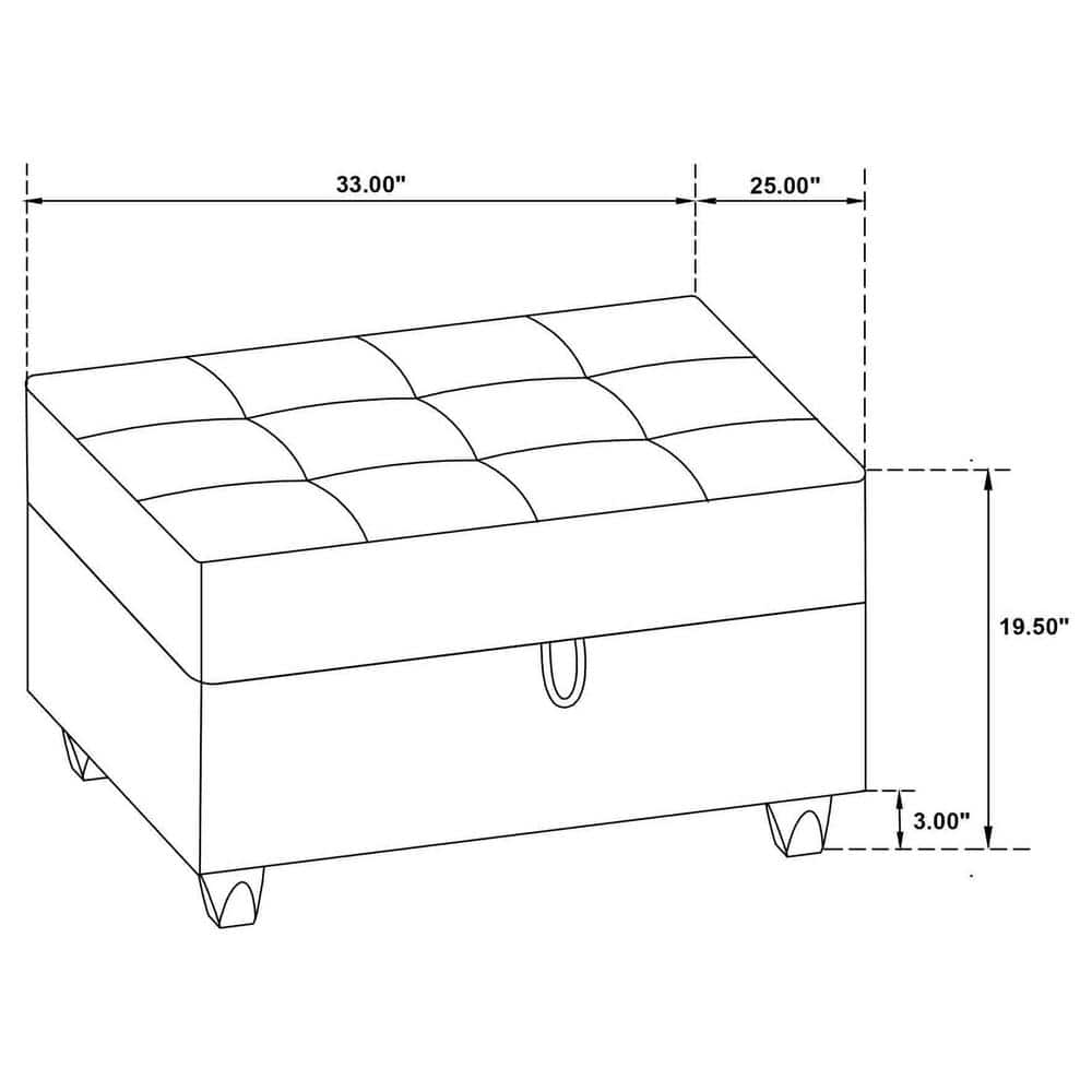 Gray Tufted Linen Storage Ottoman with Black Legs