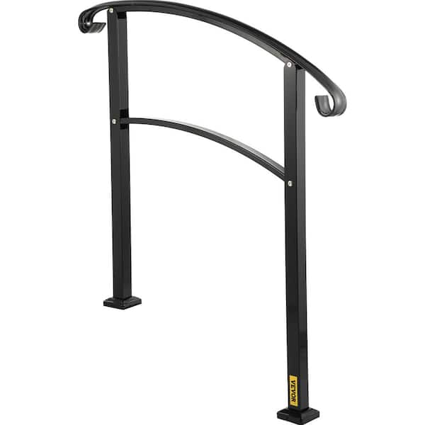 VEVOR Handrail Fits 2 to 3 Steps Matte Stair Rail Wrought Iron Hand Rails for Outdoor Steps, Black