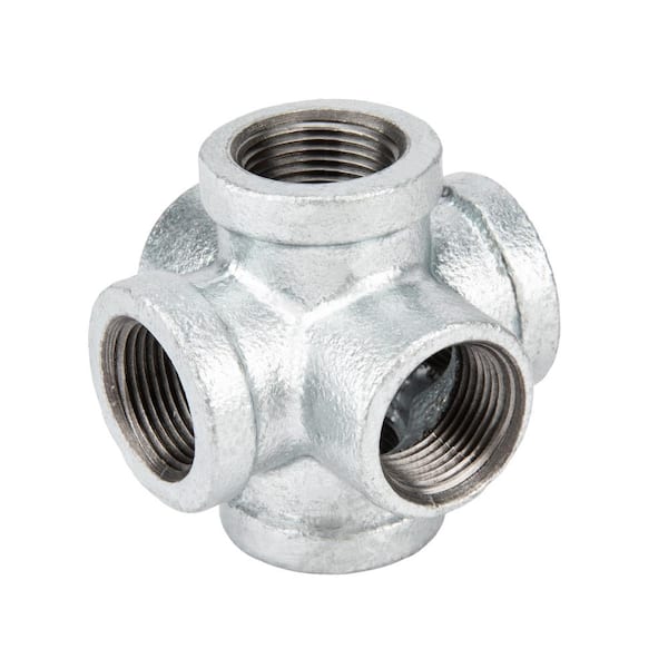 STZ 3/4 in. 6-Way Galvanized Iron Cross with Side Outlet Fitting