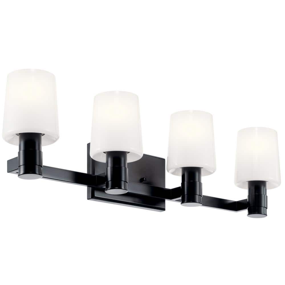 Adani 4-Light Black and Opal Glass Vanity Light