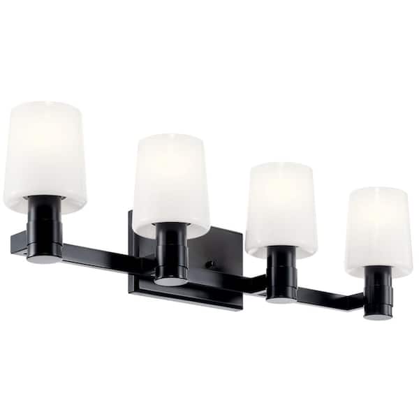 KICHLER Adani 30 in. 4-Light Black Soft Modern Bathroom Vanity Light with Opal Glass