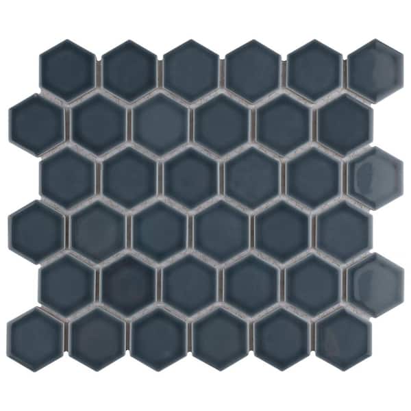 Merola Tile Hudson Due 2" Hex Imperial Grey 6 in. x 6 in. Porcelain Mosaic Take Home Tile Sample