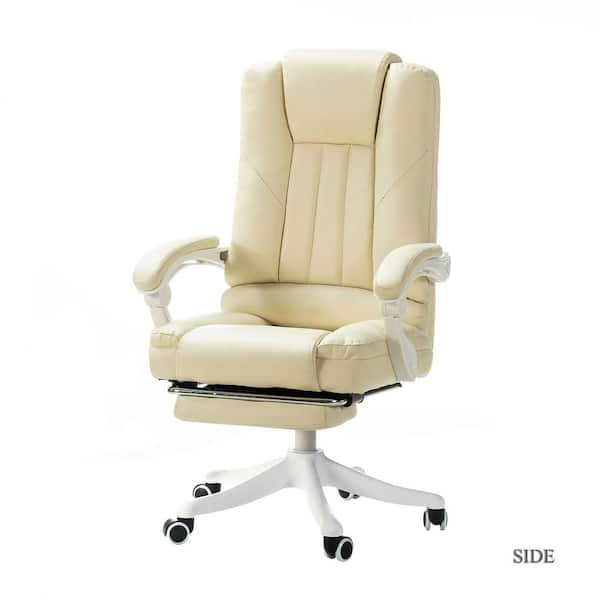 JAYDEN CREATION Bella Ivory Faux Leather Swivel Gaming Chair with Arms