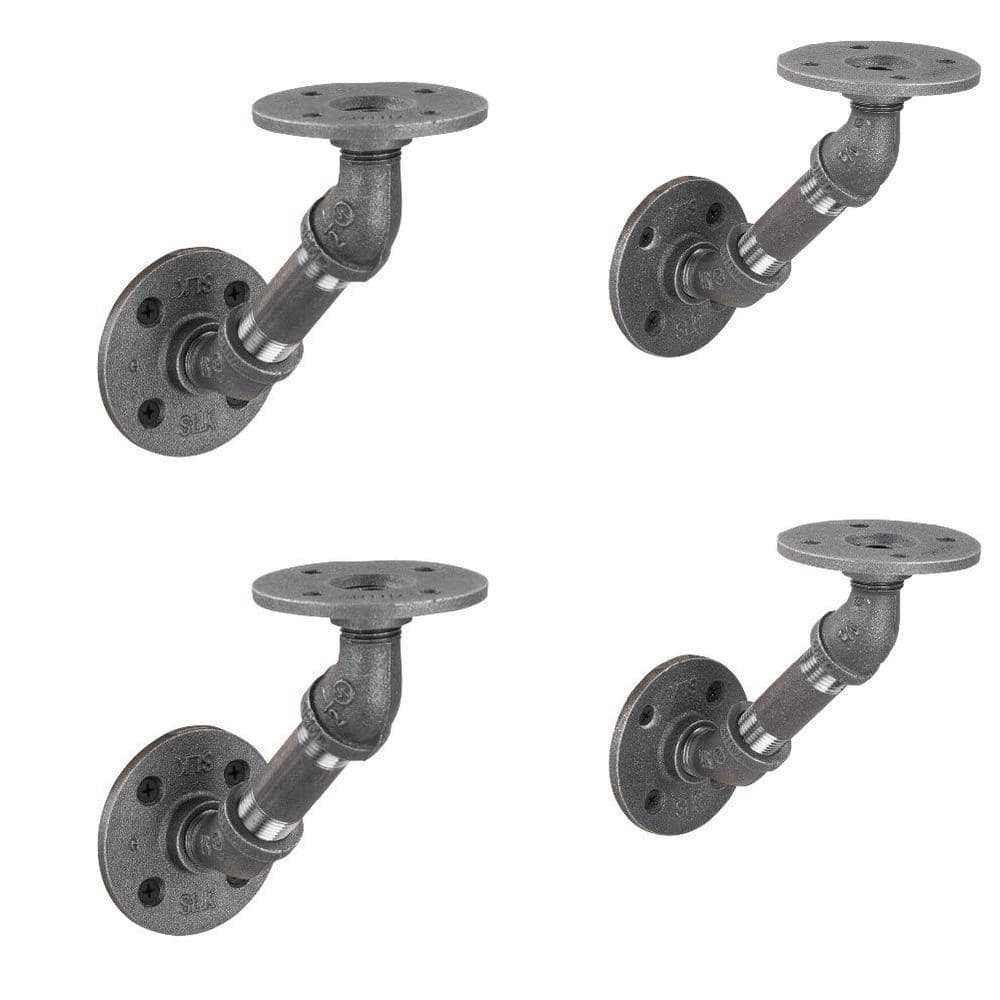 1/2 in. Black Pipe 4.625 in. W x 4.65 in. H Wall Mounted Double Flange Angled Shelf Bracket Kit (4-Pack) price history on PriceWatchPro
