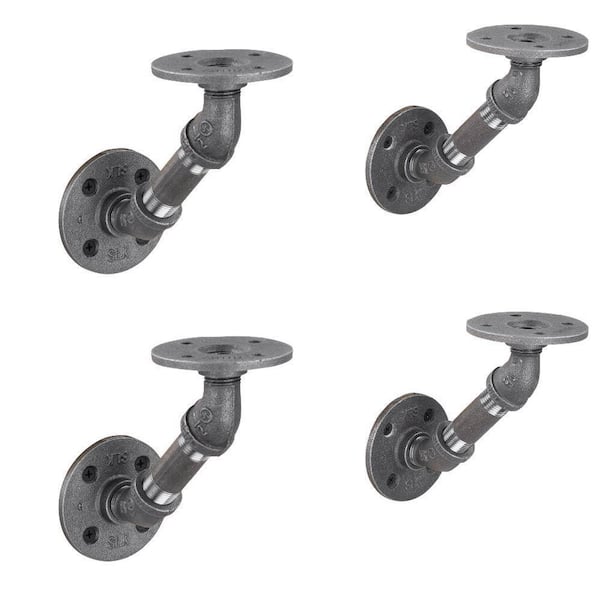 PIPE DECOR 1/2 in. Black Pipe 4.625 in. W x 4.65 in. H Wall Mounted Double Flange Angled Shelf Bracket Kit (4-Pack)