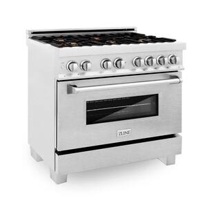 36" Professional 4.6 cu. ft. 6 Dual Fuel Range in DuraSnow Stainless Steel with Brass Burners (RAS-SN-BR-36)