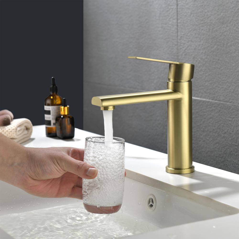 Brushed Gold Brass Single Handle Bathroom Faucet