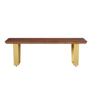 Wimberly 48 in. Walnut/Brass Large Rectangle Wood Coffee Table with Metal Base