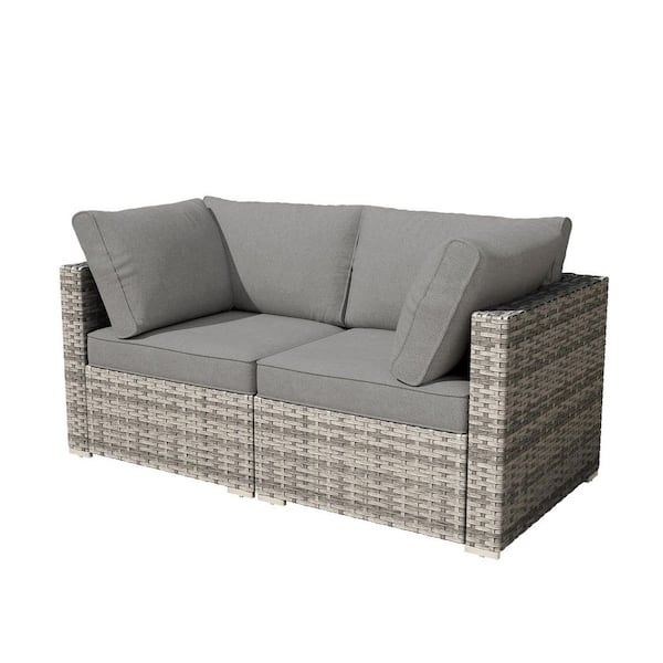 RusticRetreat 2 Pieces Wicker Patio Conversation Seating Sofa Set with Dark Grey Cushions